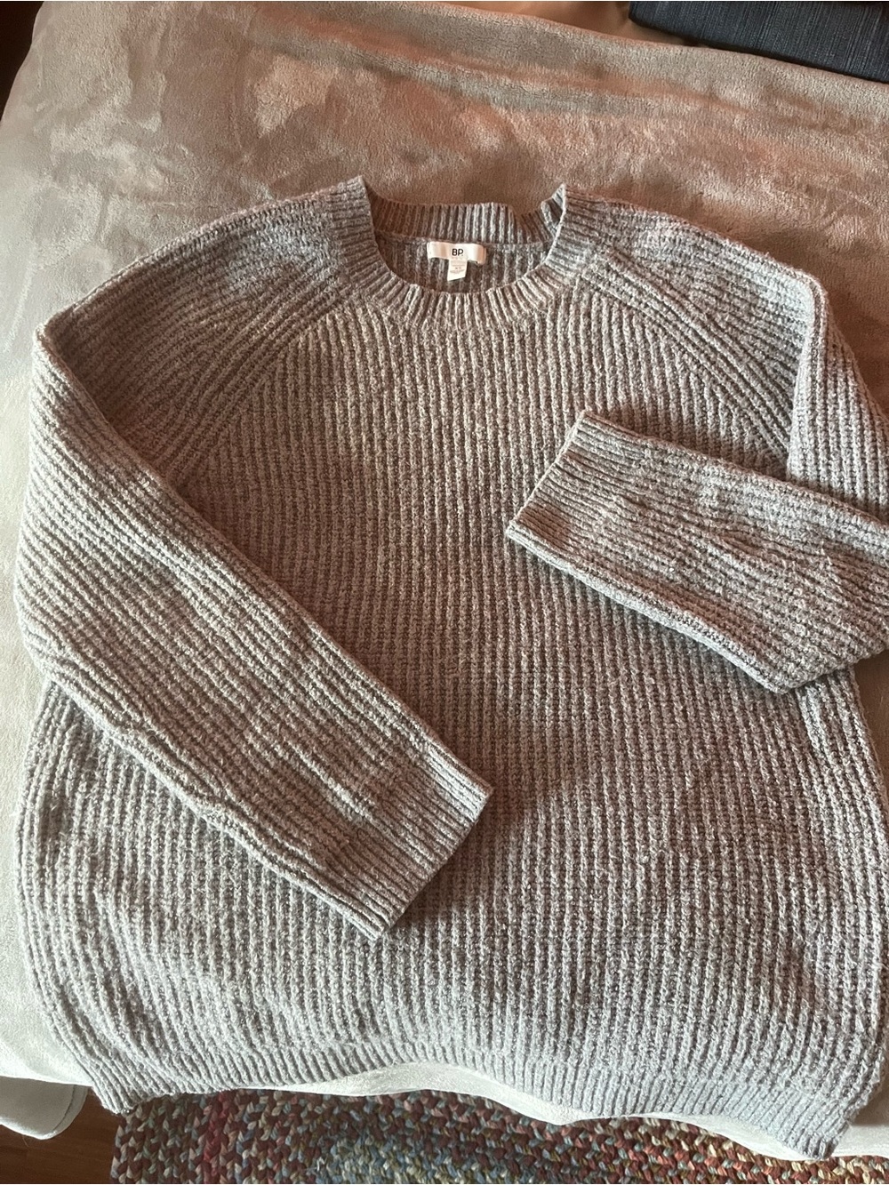bp women’s Ribbed Crewneck Sweater - Light Gray